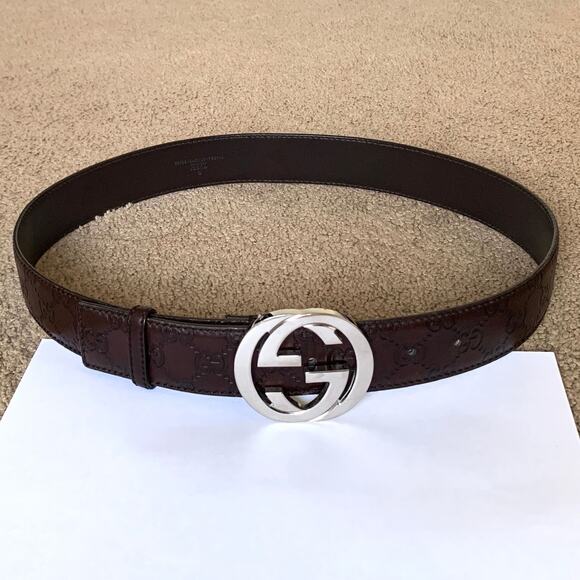 Gucci Dark Brown Leather Belt with Silver Logo Buckle